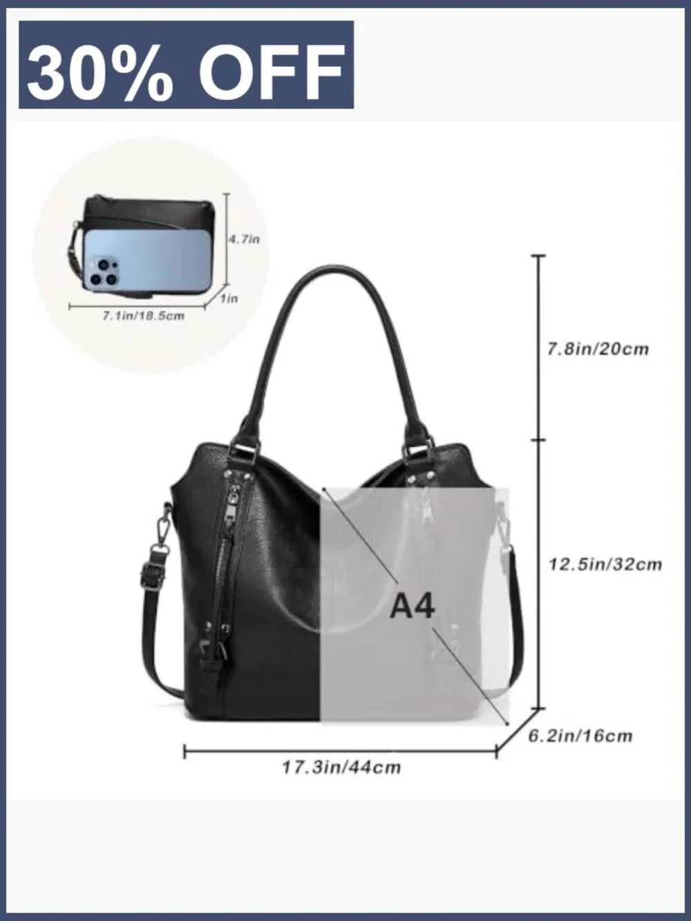 Large Hobo Tote Vegan Leather Work Purse with Coin Purse Adjustable Strap